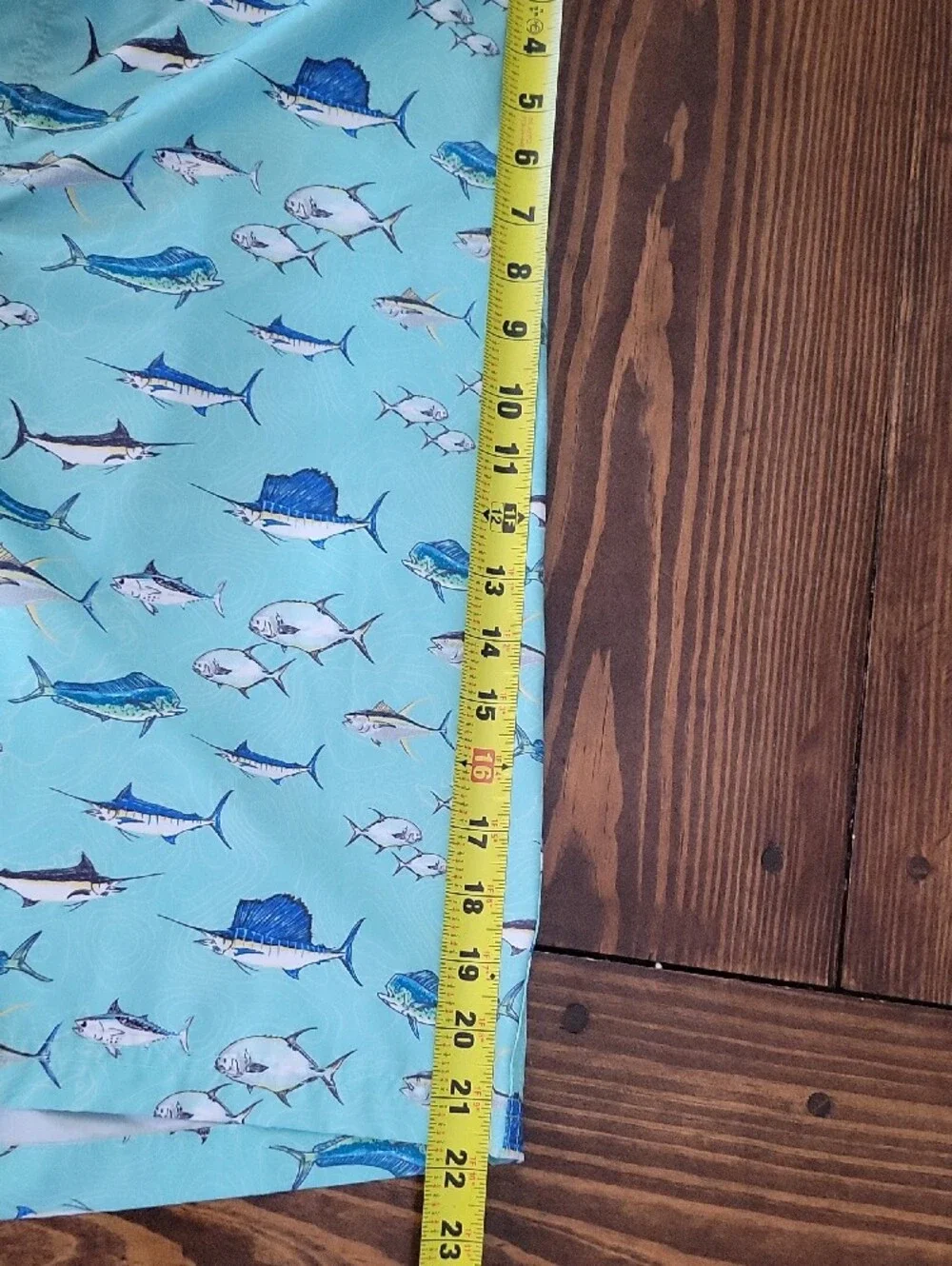 Ocean Coast Men's Mint Green Fish-Print Swim Board Shorts, Drawstring Waist Sz L